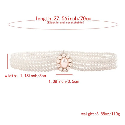1 Piece With White Pearl Belt Elastic Oval Buckle Fashion Women's Waist Chain
