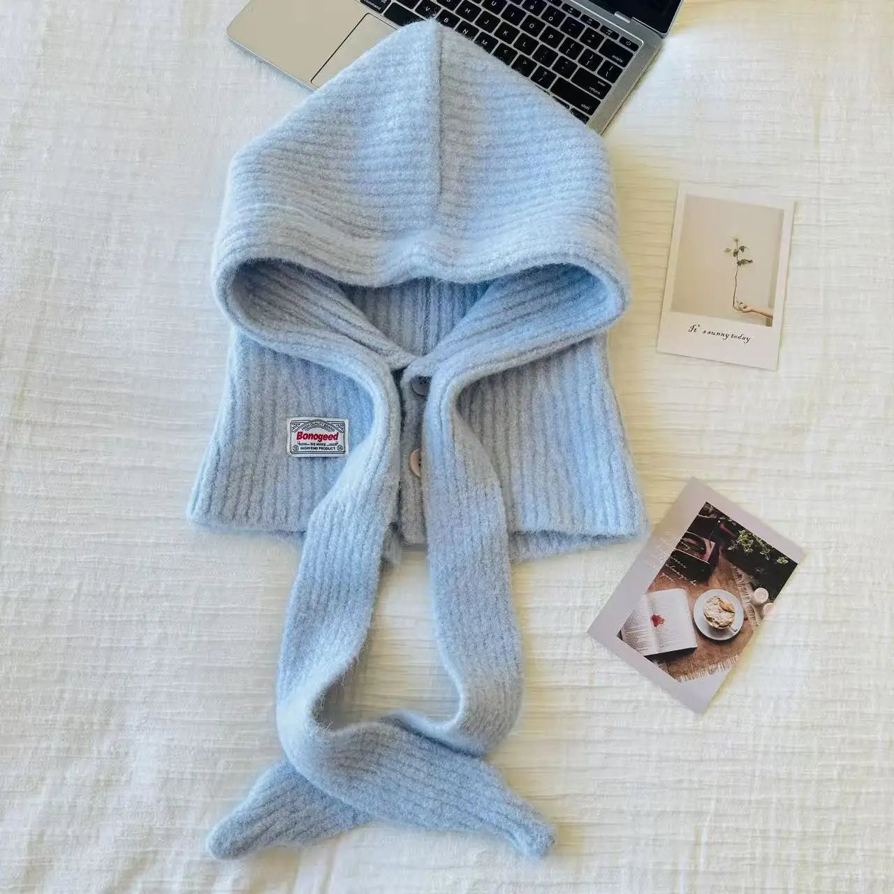 Korean Knitted Balaclava Hat Women's Winter Warm Scarf Integrated Hooded Scarf Knitted Wool Beanie Cap