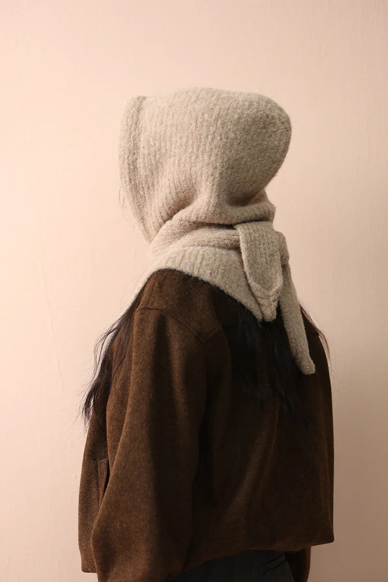 Korean Knitted Balaclava Hat Women's Winter Warm Scarf Integrated Hooded Scarf Knitted Wool Beanie Cap