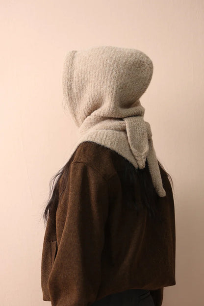 Korean Knitted Balaclava Hat Women's Winter Warm Scarf Integrated Hooded Scarf Knitted Wool Beanie Cap