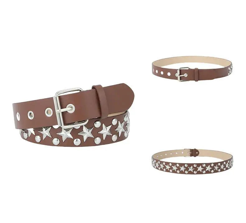Silver Star Rivet Belt Unisex Fashion Trendy All-Match Jeans Accessories Girdle Hip Hop Punk Y2k Girls Black Pu Waistband