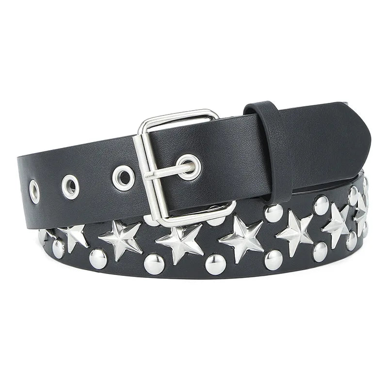 Silver Star Rivet Belt Unisex Fashion Trendy All-Match Jeans Accessories Girdle Hip Hop Punk Y2k Girls Black Pu Waistband