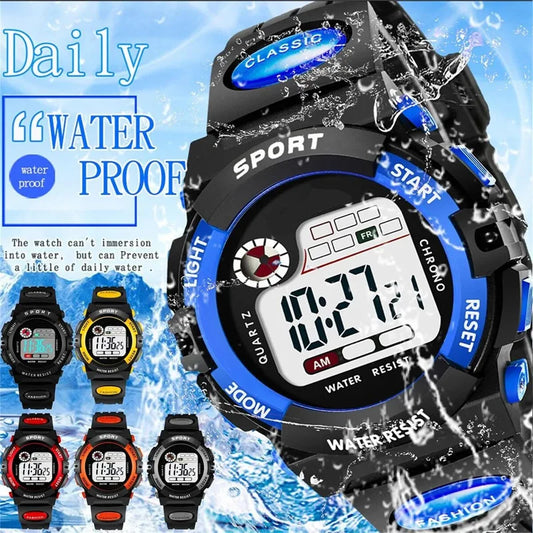 Kids Digital Watch Waterproof LED Luminous Sport Silicone Strap Children Boy Girl Multi-Function Alarm Stopwatch Calendar Clock