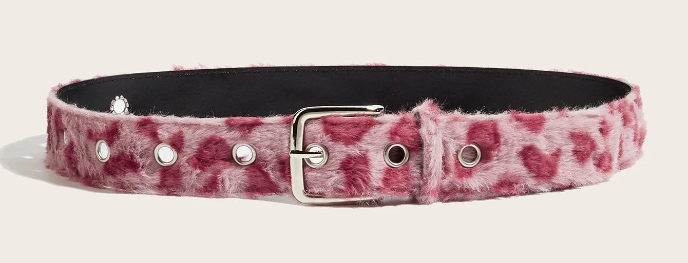 Pink Plush Women's Belt Fashion Trend Y2k Girls Girdle Versatile Jeans Accessories Pu Pin Buckle Waistband