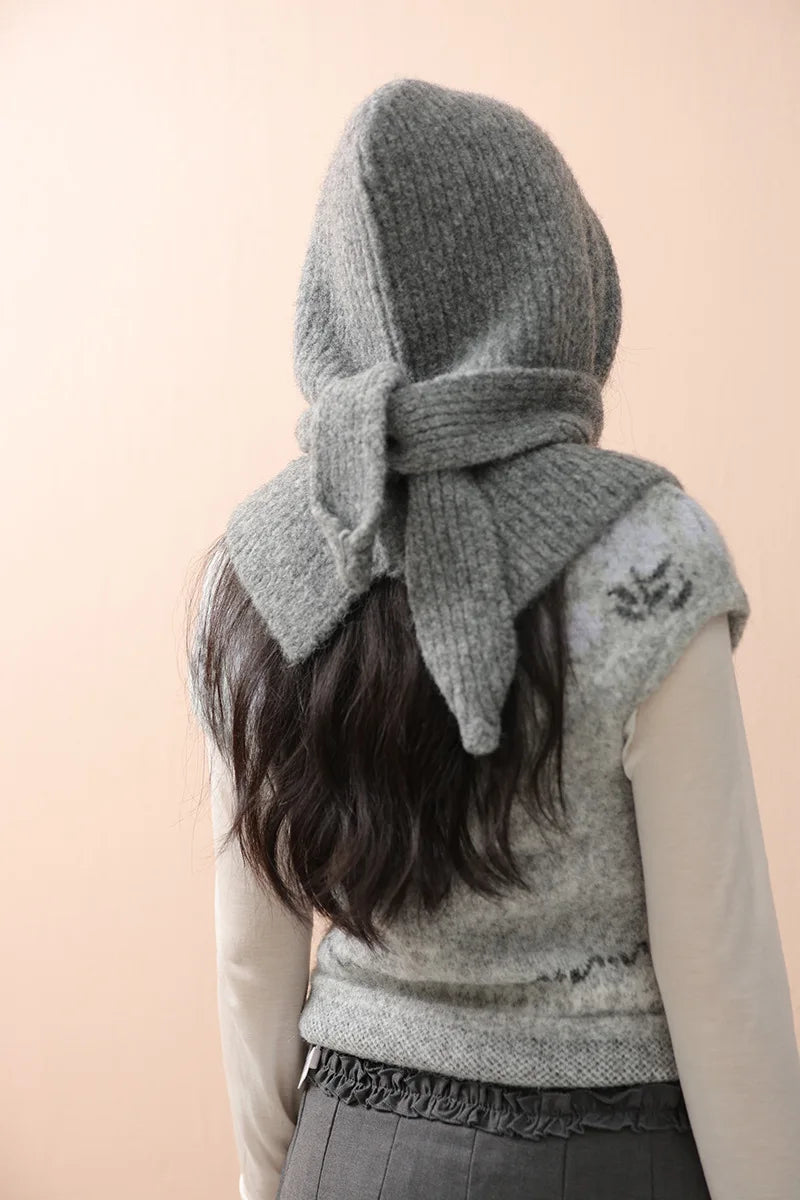 Korean Knitted Balaclava Hat Women's Winter Warm Scarf Integrated Hooded Scarf Knitted Wool Beanie Cap