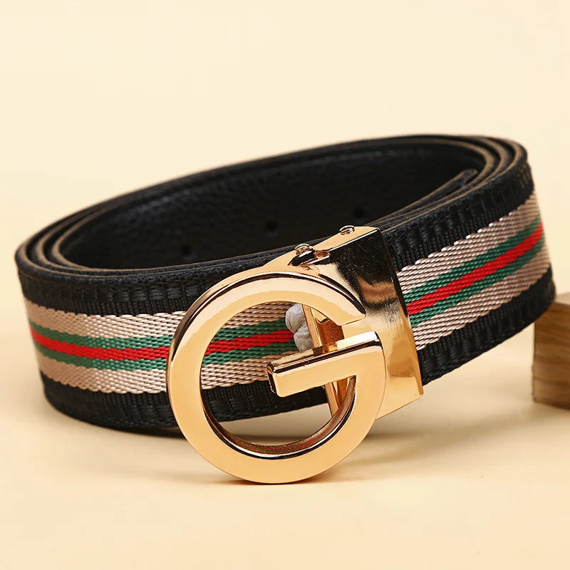 Luxury-sleek designer style G-shaped canvas belt for fashionable and durable high-quality jeans. Men's and women's casual leathe