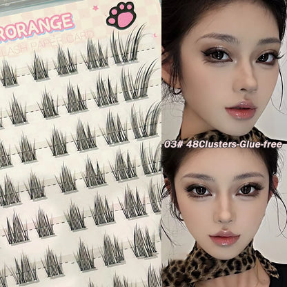 Cat Style Glue Free False Eyelashes Single Cluster Lightweight Eyelashes Self Adhesive No Glue Lashes Segmented Natural Eyelashe