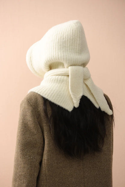 Korean Knitted Balaclava Hat Women's Winter Warm Scarf Integrated Hooded Scarf Knitted Wool Beanie Cap