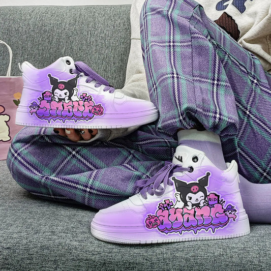 Sanrio Kuromi Campus Style Board Shoes Women's High Top Fashion Versatile Sneakers Spring Autumn Low Heel Harajuku Casual Shoes