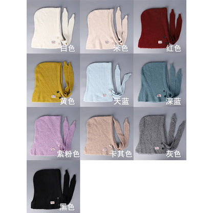 Korean Knitted Balaclava Hat Women's Winter Warm Scarf Integrated Hooded Scarf Knitted Wool Beanie Cap