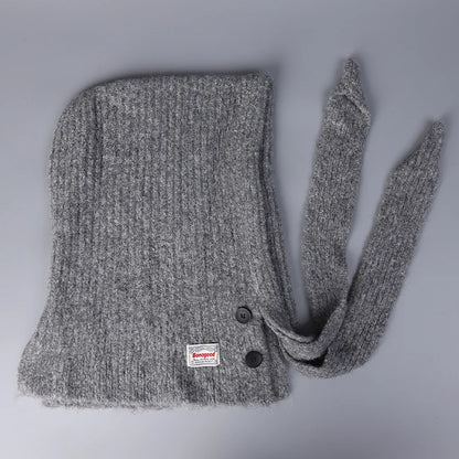 Korean Knitted Balaclava Hat Women's Winter Warm Scarf Integrated Hooded Scarf Knitted Wool Beanie Cap