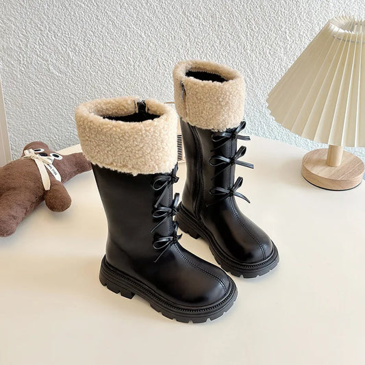 Fashion Versatile Girls Shoes Winter New Style Kids Leather Boots Simple Soft Soled Girl Snow Boots Comfor Non Slip Child Shoes