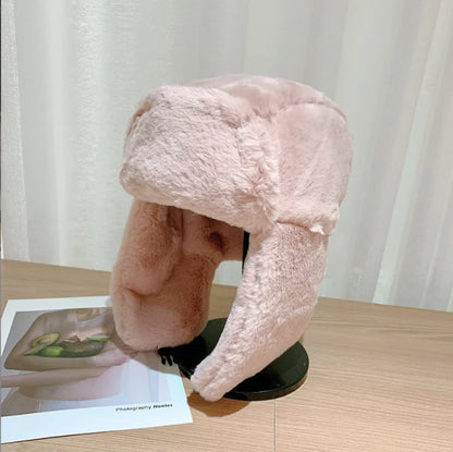 Women's Winter Thickened Warm Beanie Russian Caps Korean Fashion Ushanka Earflap Pilot Hat Women's Trend Bomber Hat Adjustable