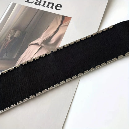 Fish Scales Shiny Metal Wide Belts Trendy Golden Silvery Elastic Waistband Classic Dress Coat Girdle For Women