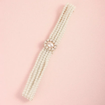 1 Piece With White Pearl Belt Elastic Oval Buckle Fashion Women's Waist Chain