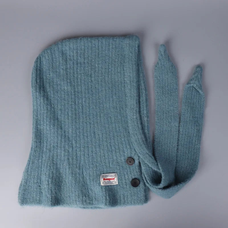 Korean Knitted Balaclava Hat Women's Winter Warm Scarf Integrated Hooded Scarf Knitted Wool Beanie Cap