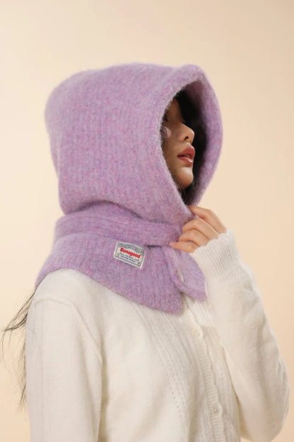 Korean Knitted Balaclava Hat Women's Winter Warm Scarf Integrated Hooded Scarf Knitted Wool Beanie Cap