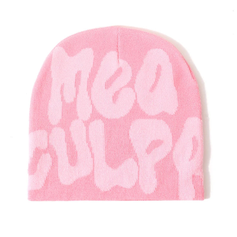 Women's "MEA CULPA" Hip Hop Knit Cap Unisex Y2K Cold Hat Men's Fashion Stretch Thermal Beanie