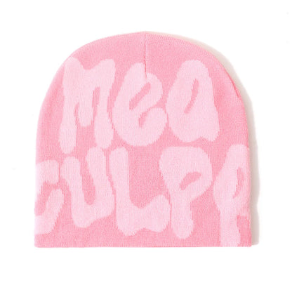 Women's "MEA CULPA" Hip Hop Knit Cap Unisex Y2K Cold Hat Men's Fashion Stretch Thermal Beanie