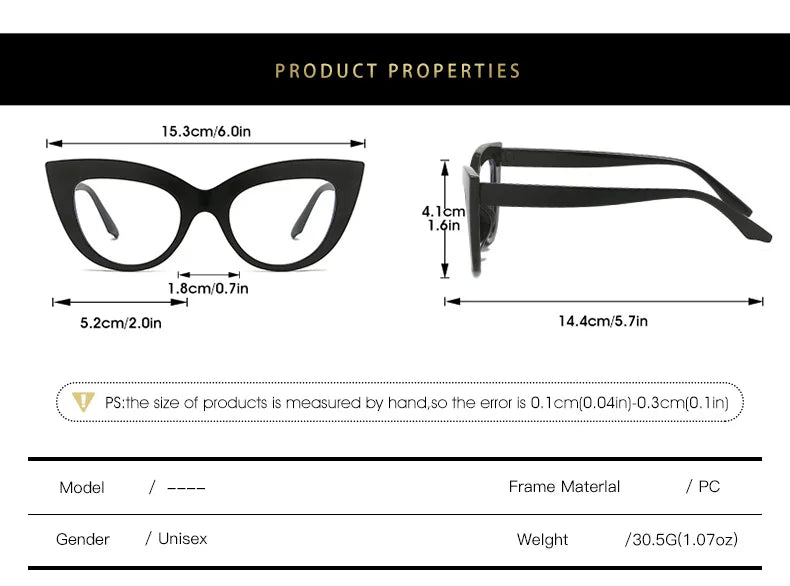 Women's Cat Eye Glasses Frame Fashion Anti Blue Light Transparent Eyeglasses Retro Optical Clear Lens Spectacle Eyeglass Female