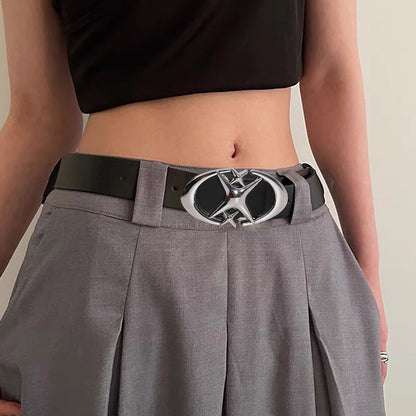 Fashion Pink Black White Moon Star Y2K Belts for Women Spice Girls PU Leather Retro Punk Metal Jeans Pants Decorative Belt Waist