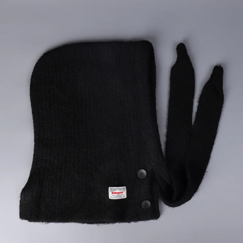 Korean Knitted Balaclava Hat Women's Winter Warm Scarf Integrated Hooded Scarf Knitted Wool Beanie Cap