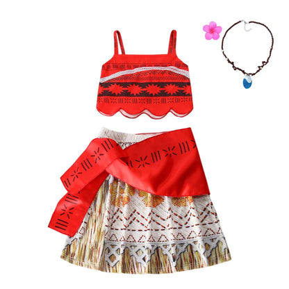 Girls Outfit Cosplay Children's Costume Party Princess Dress Summer Casual Beach Dress Necklace Wig Set Party Dresses For Girls