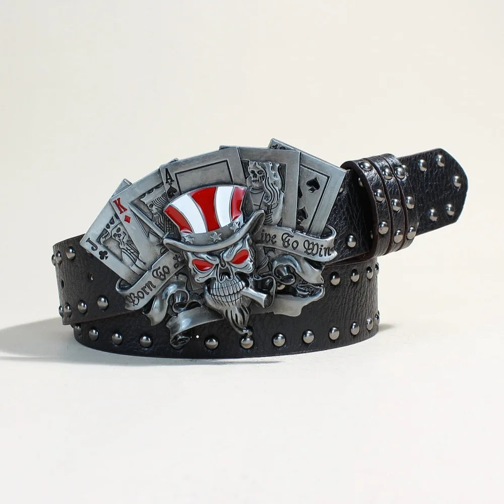 Black Punk Style PU Leather Belt with Metal Studs Unisex Gothic Fashion Accessory