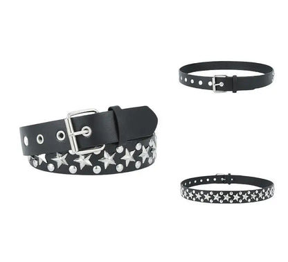 Silver Star Rivet Belt Unisex Fashion Trendy All-Match Jeans Accessories Girdle Hip Hop Punk Y2k Girls Black Pu Waistband