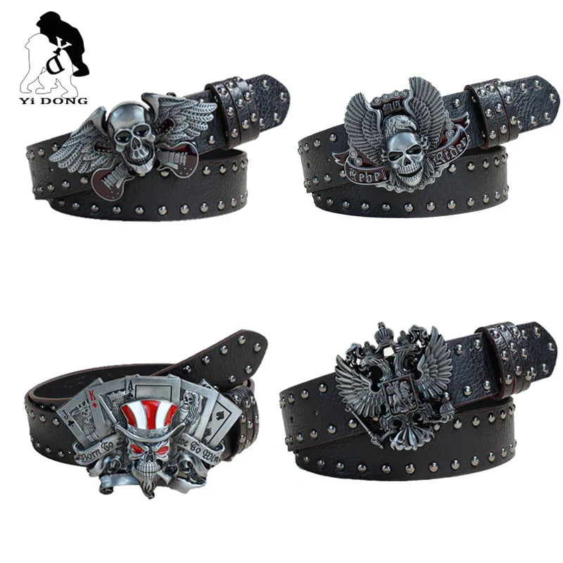 Black Punk Style PU Leather Belt with Metal Studs Unisex Gothic Fashion Accessory