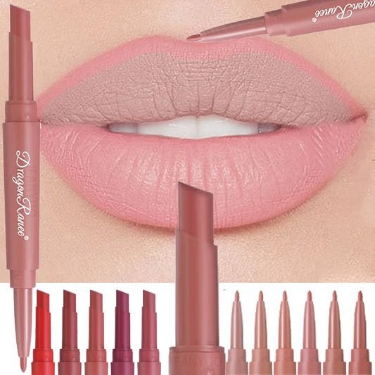 Permanent Lipliner And Lipstick Dual-Ended Velvet Matte Lasting Waterproof 24 Hour Nude Chestnut Non-Sticky Lip Contour Makeup