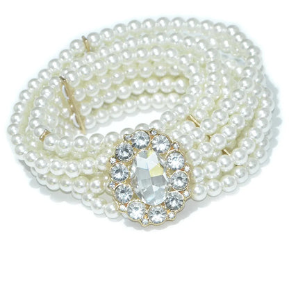 1 Piece With White Pearl Belt Elastic Oval Buckle Fashion Women's Waist Chain