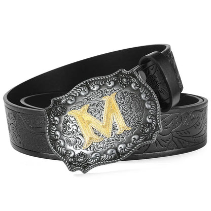 New Men's Belt Western Cowboy PU Leather Belt - Men Waist Strap Bull Decoration Floral Engraved for Jeans
