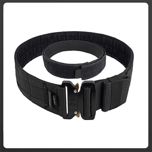 5cm Men Tactical Belt with Inner, Metal Buckle Quick Release Laser Cut MOLLE Combat Two in One Battle Belt