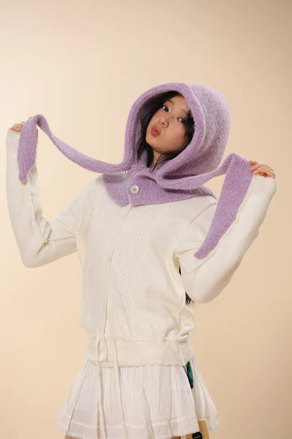 Korean Knitted Balaclava Hat Women's Winter Warm Scarf Integrated Hooded Scarf Knitted Wool Beanie Cap