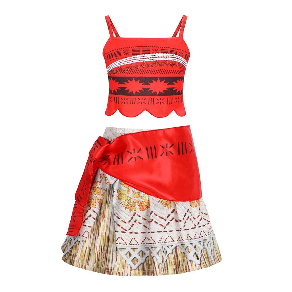 Girls Outfit Cosplay Children's Costume Party Princess Dress Summer Casual Beach Dress Necklace Wig Set Party Dresses For Girls