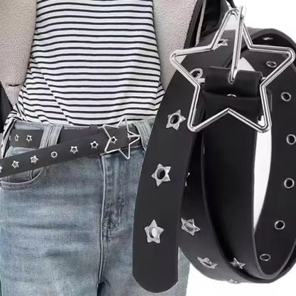 Pentagram Eye Rivet Belt Goth Style Double Pin Buckle Man/woman Fashion Casual Punk Style Pu Leather Waistband For Jeans Y2KBelt