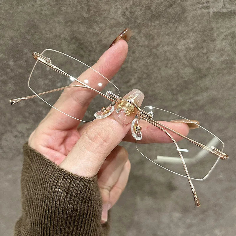 Luxury Rimless Myopia Glasses for Women Men Ultralight Near Sight Glasses Blue Light Blocking Eye Protection Eyeglasses 0 To-4.0