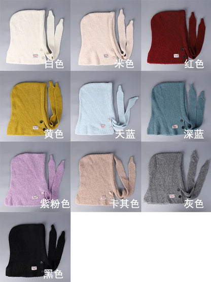 Korean Knitted Balaclava Hat Women's Winter Warm Scarf Integrated Hooded Scarf Knitted Wool Beanie Cap