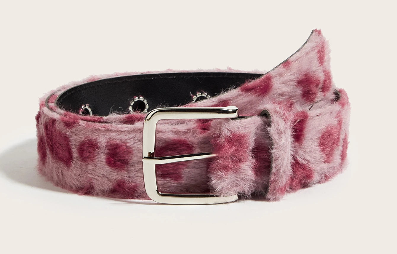 Pink Plush Women's Belt Fashion Trend Y2k Girls Girdle Versatile Jeans Accessories Pu Pin Buckle Waistband