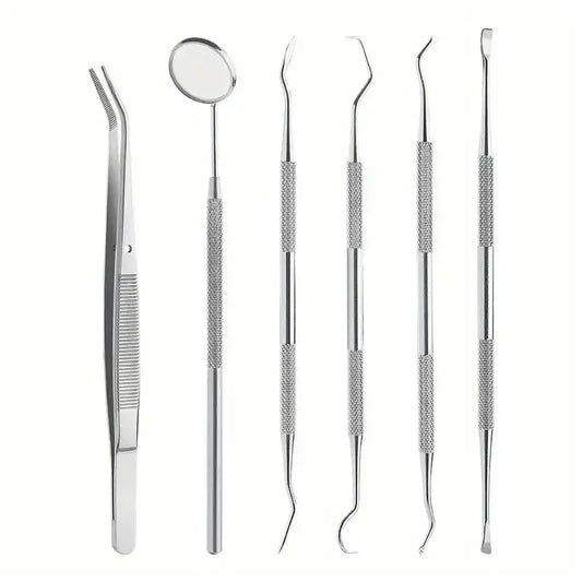 6PCS Stainless Steel Dentist Oral Tools Cleaning Flossing Tartar Removal Easy to Clean Not Easy to Break Dental Oral Mirror Care