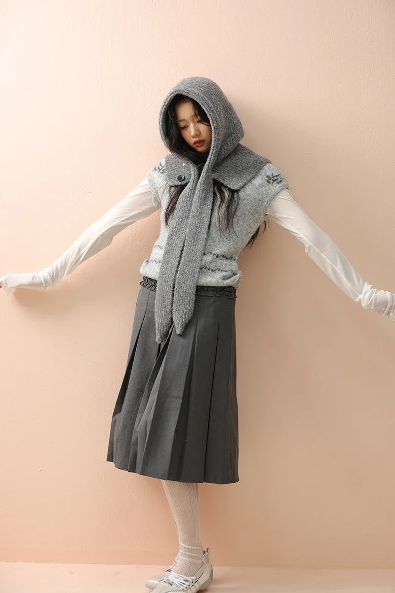 Korean Knitted Balaclava Hat Women's Winter Warm Scarf Integrated Hooded Scarf Knitted Wool Beanie Cap