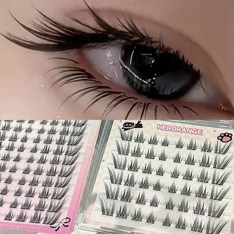Cat Style Glue Free False Eyelashes Single Cluster Lightweight Eyelashes Self Adhesive No Glue Lashes Segmented Natural Eyelashe