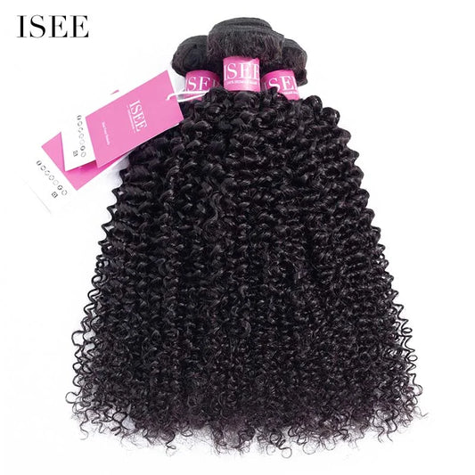 Isee Mongolian Kinky Curly Hair 1/3/4 Bundles 100% Human Hair Weave Unprocessed Virgin Human Hair Bundles Nature Black Color