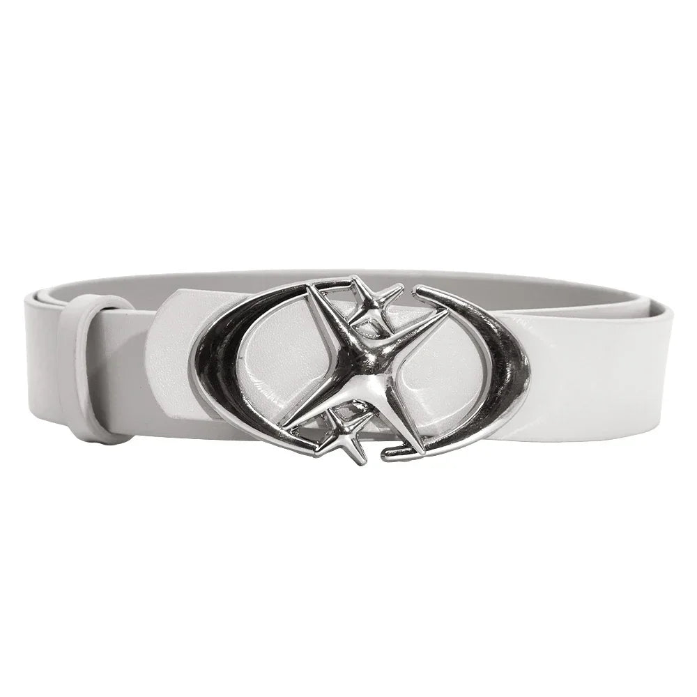 Fashion Pink Black White Moon Star Y2K Belts for Women Spice Girls PU Leather Retro Punk Metal Jeans Pants Decorative Belt Waist