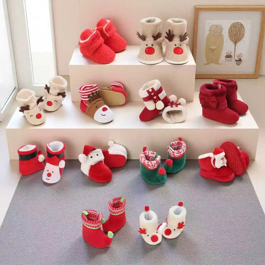 New Baby Toddler Shoes, Christmas Cute Plush Heart Boots, Warm and Non-Slip, Suitable for Festival & Party Wear, Winter Style