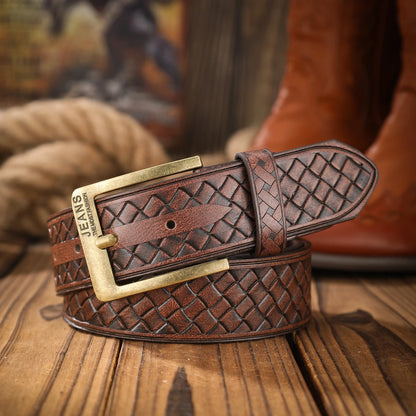 A classic retro PU material embossed belt metal plate buckle head men and women the same daily casual delivery punch nails