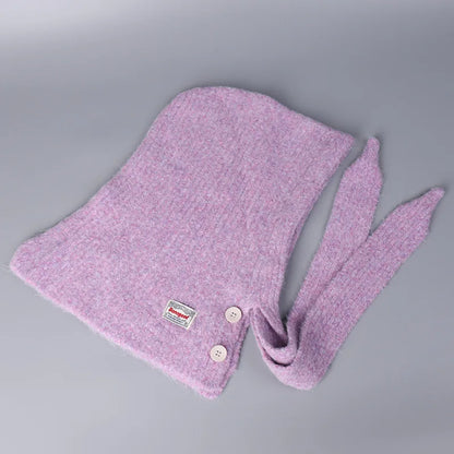 Korean Knitted Balaclava Hat Women's Winter Warm Scarf Integrated Hooded Scarf Knitted Wool Beanie Cap