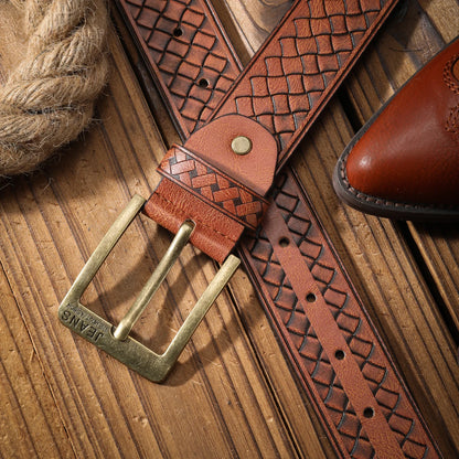 A classic retro PU material embossed belt metal plate buckle head men and women the same daily casual delivery punch nails