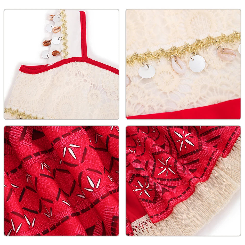 Girls Outfit Cosplay Children's Costume Party Princess Dress Summer Casual Beach Dress Necklace Wig Set Party Dresses For Girls